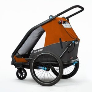 Remorque Vélo Enfants CUBE Double CMPT Kinder X Actionteam - grey´n´orange