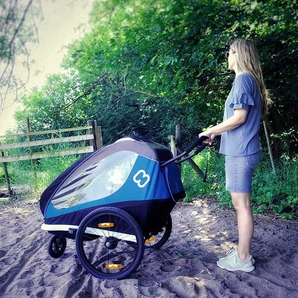 Hamax Traveller Bike Trailer for 2 Kids, incl. drawbar and buggy wheel - petrol blue/grey – Image 3