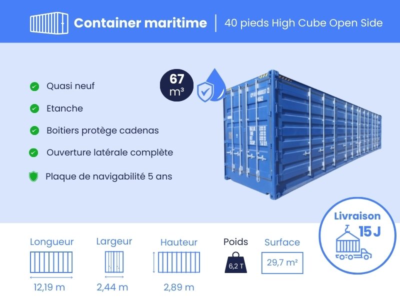 Container maritime 40 Pieds HIGH CUBE OPEN SIDE PREMIER VOYAGE – Image 3